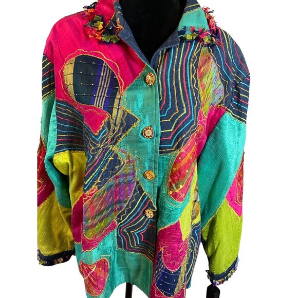 Vintage Anage Patchwork Jacket 2X - 80% Cotton 20% Silk‎ - Picture 1 of 6